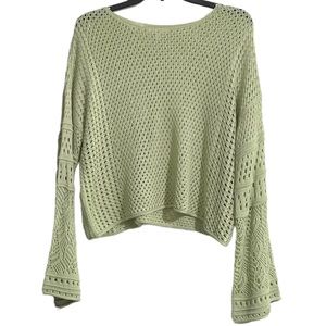 LC Lauren Conrad Light Green Crochet Sweater Top
